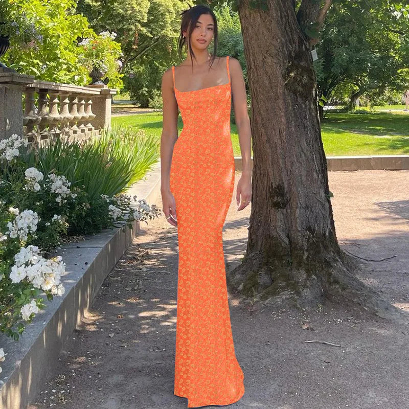 “Daffodil” Women’s Sexy Floral Backless Maxi Sundress