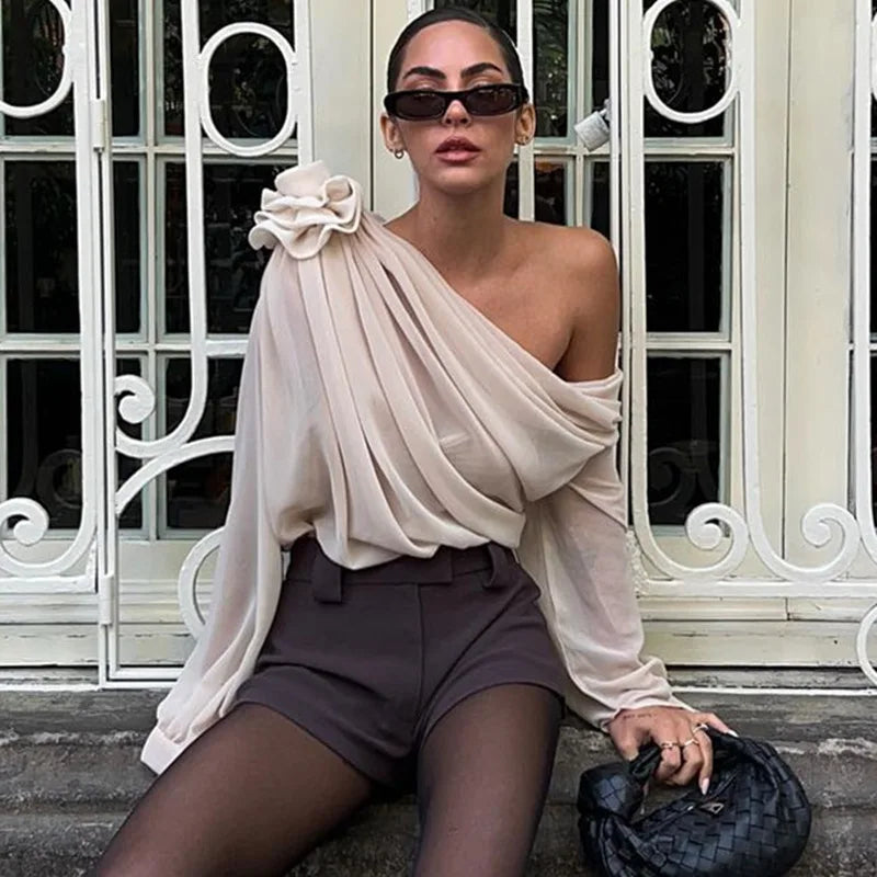 “Carousel” Women’s Cropped See Through Mesh Chiffon Top