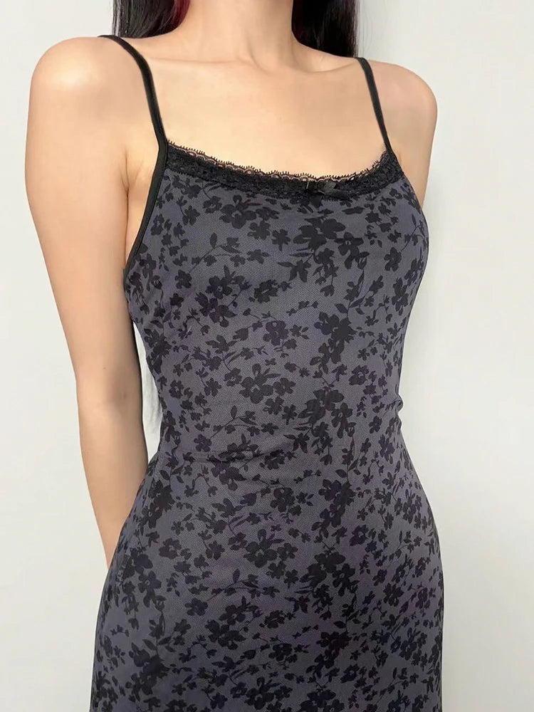 "AllBlack" Vintage Y2K Style Spaghetti Strap Maxi Dress