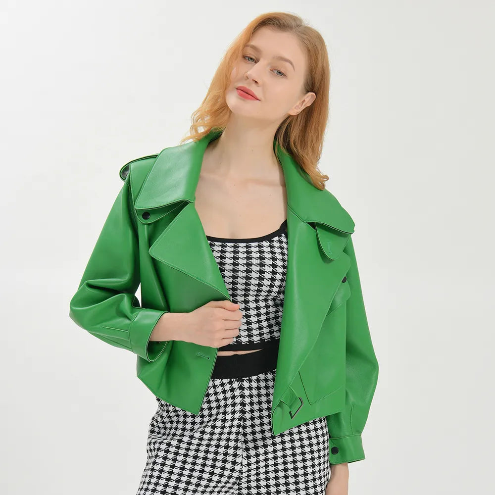 “Diamond” Women’s Sheepskin Designer Leather Jacket