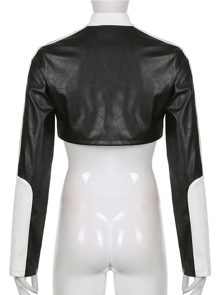 “Hot Shit” Women’s Cropped Two Tone Faux Leather Jacket