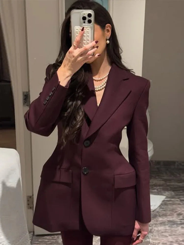 "Delevigne" Women's Single Breasted Cinched Waist Designer Suit Jacket