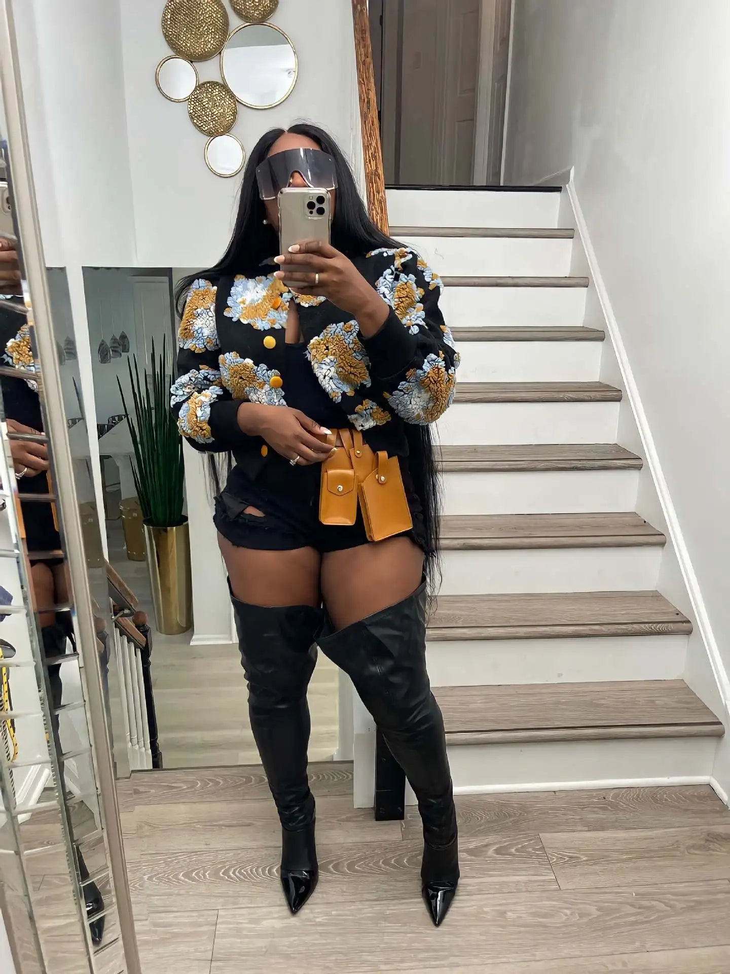 “Sauced Up” Elegant Front Floral Print Long Sleeve Jacket