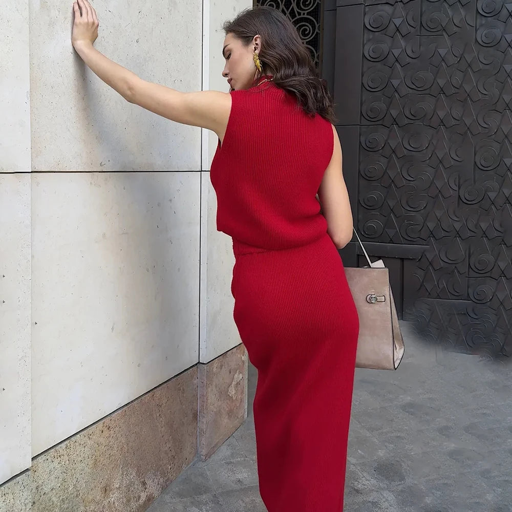 "Tuu LaRose" Women's Elegant Knitted Two-piece Maxi Skirt Set