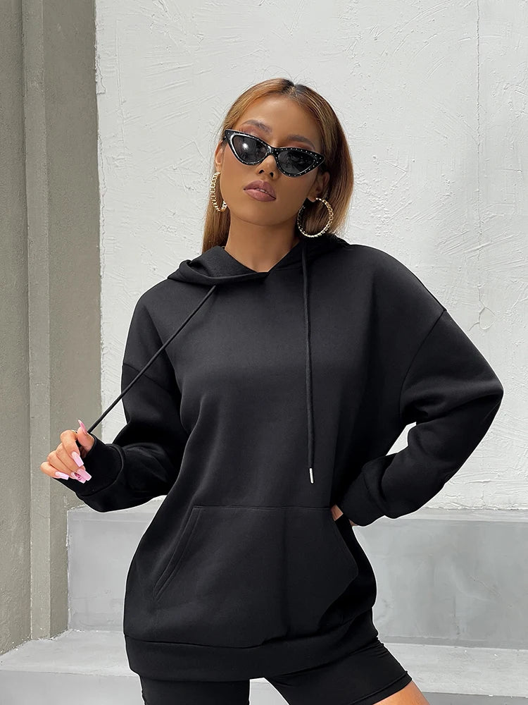 “Intense Feeling” Women’s Casual Graphic Print Black Hoodie