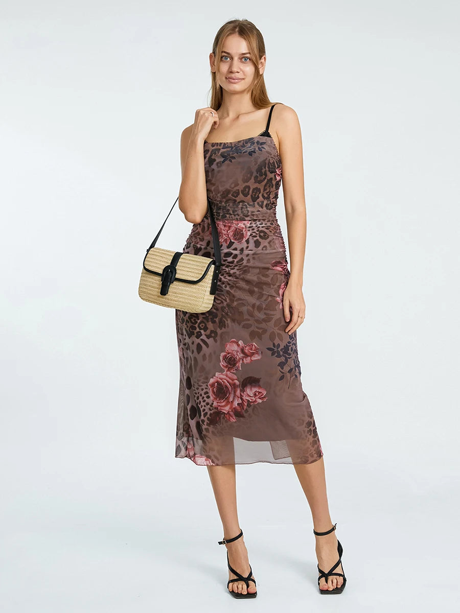 “When In Italy” Women’s Vintage Spaghetti Strap Flower Print Sling Dress