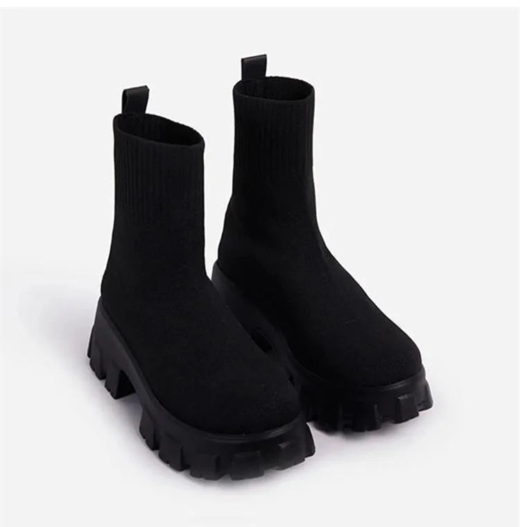 "Platform Dreamin" Women's Designer Slip On Knitted Platform Boots