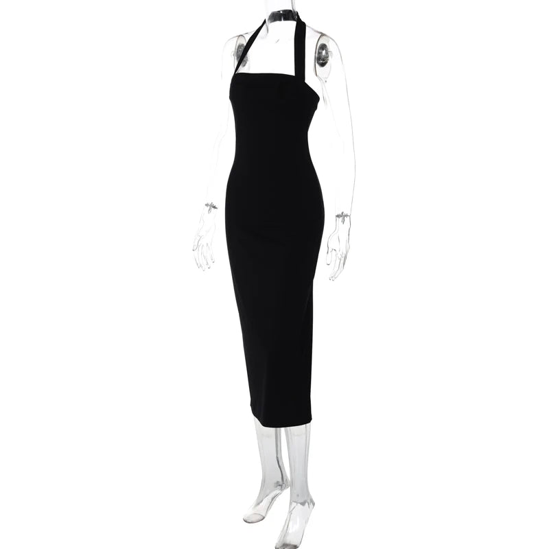 "Bossalina" Y2K Style Backless Bodycon Maxi Dress