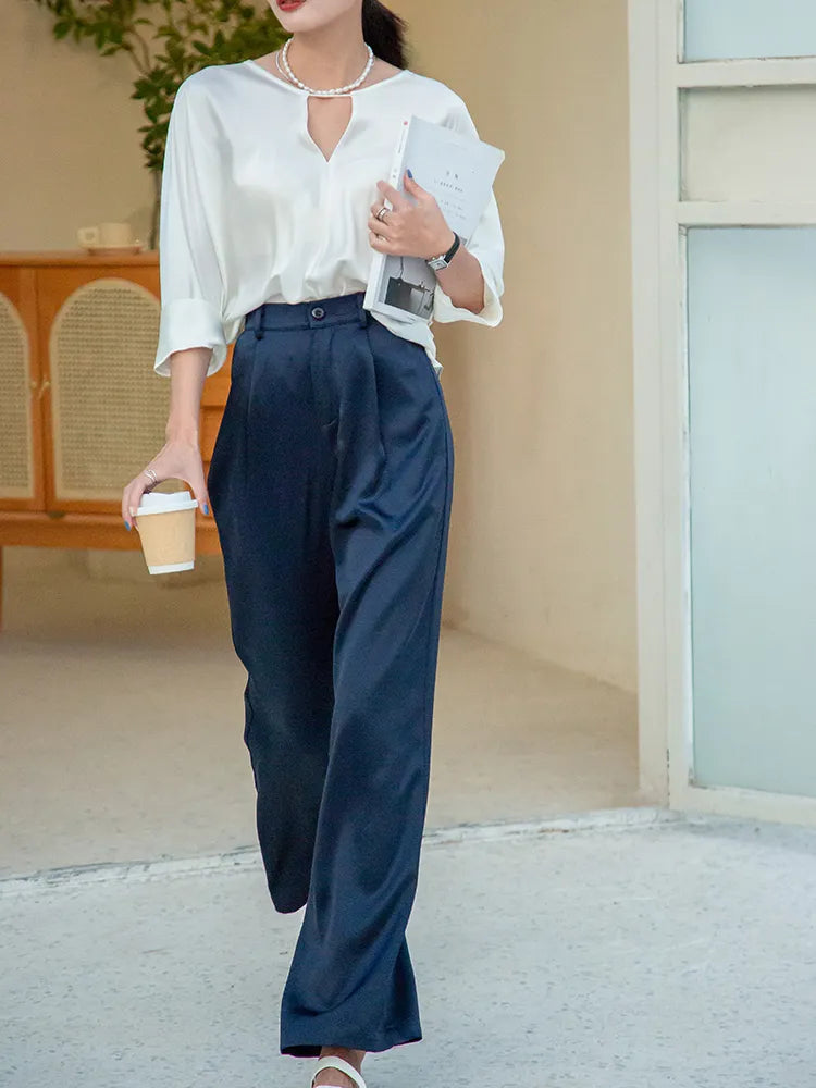“Sway” Women’s Elegant High Waist Wide Leg Silk Pants