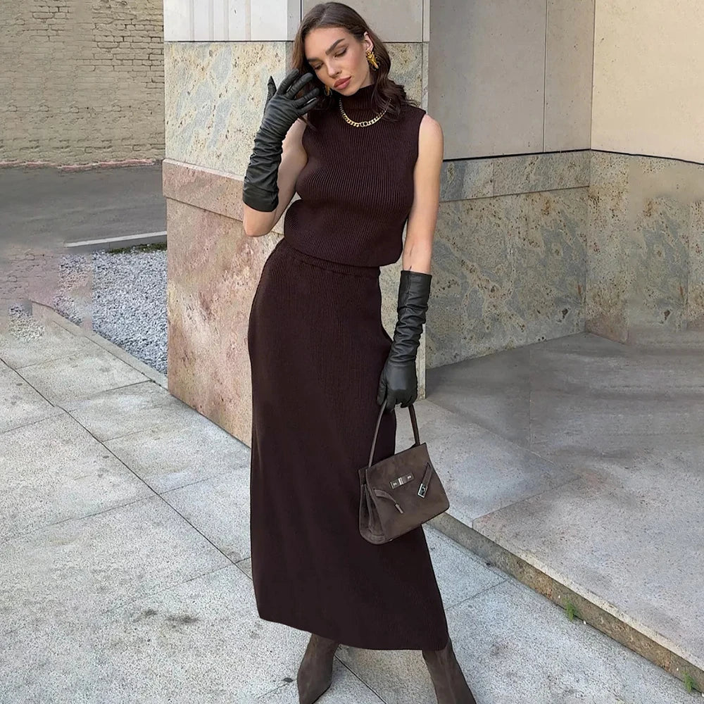 "Tuu LaRose" Women's Elegant Knitted Two-piece Maxi Skirt Set