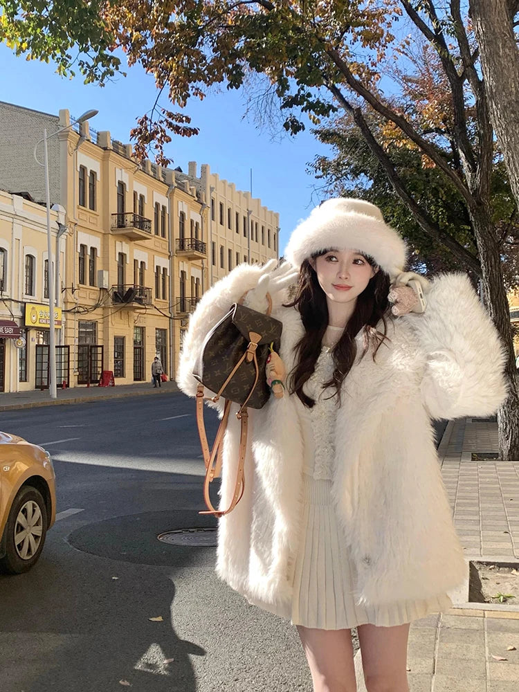"Milan" Women's Designer Oversized Thick Fox Fur Coat