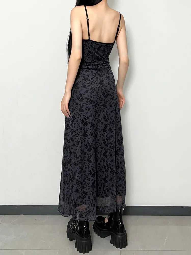 "AllBlack" Vintage Y2K Style Spaghetti Strap Maxi Dress
