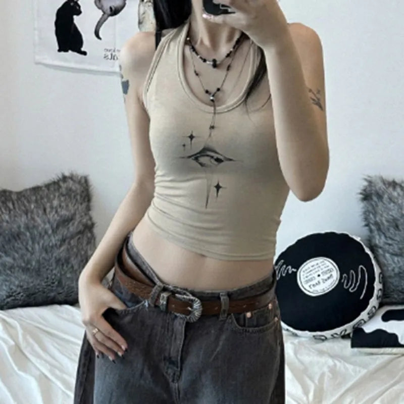 “Devilish Eyes” Women’s Retro Y2K Style Slim Fit Tank Top