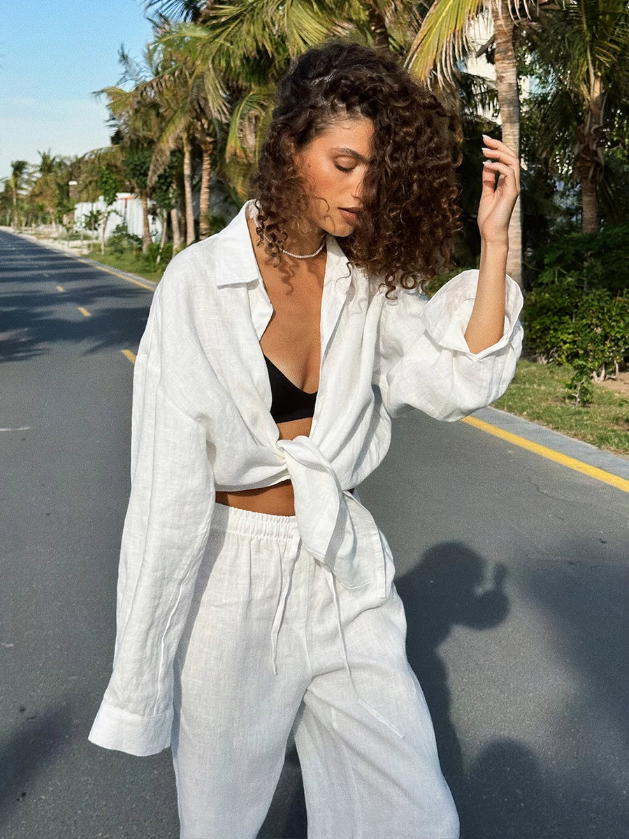 "Malibu" Women's Cotton Long Sleeve 2 Piece Outfit Set