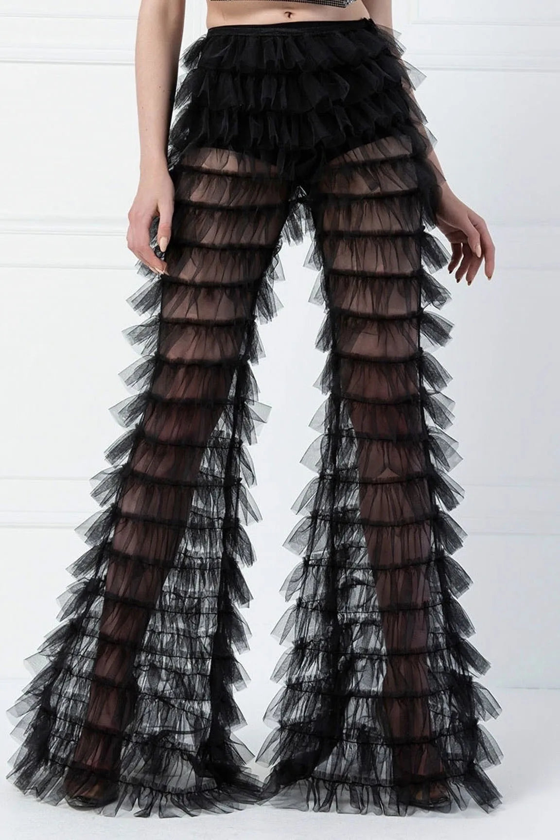 "CoCho" Women's Sheer Mesh Y2K Style Flare Pants