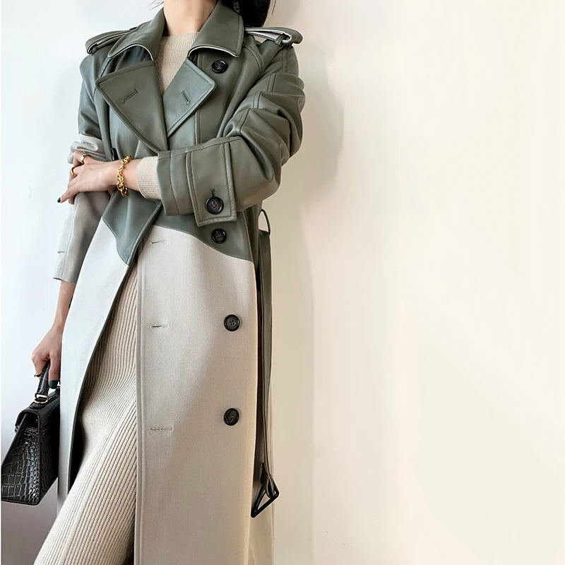 ”Volaire” Women’s Italian Leather Trench Coat