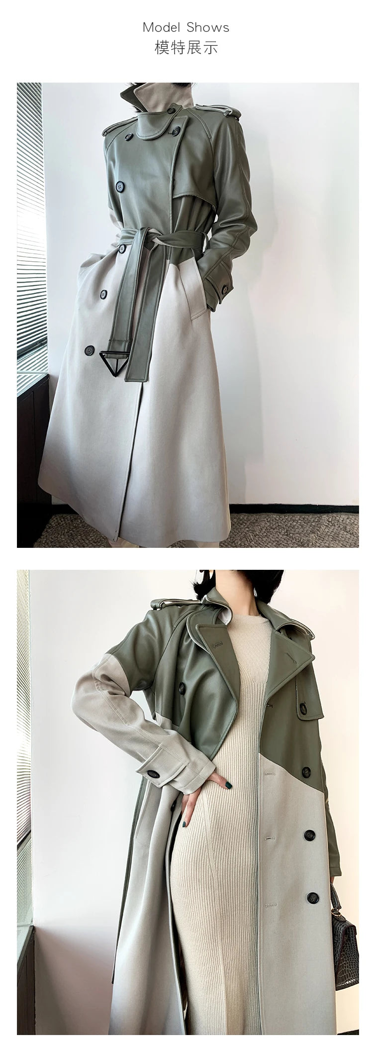 ”Volaire” Women’s Italian Leather Trench Coat