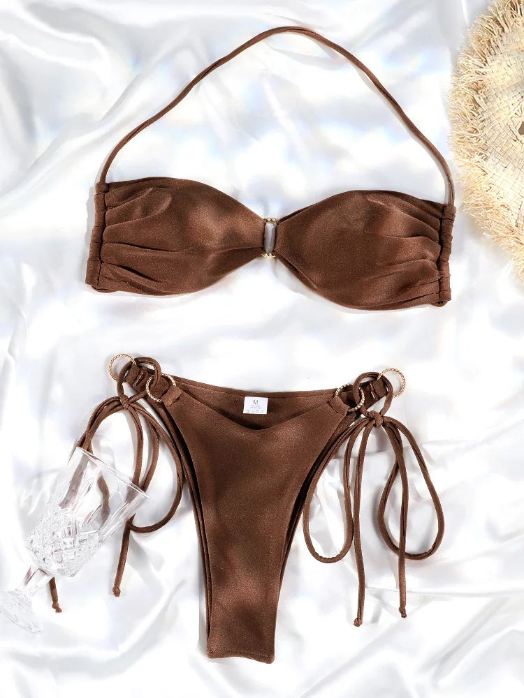 "Minka" Pleated Ring Cut Bikini