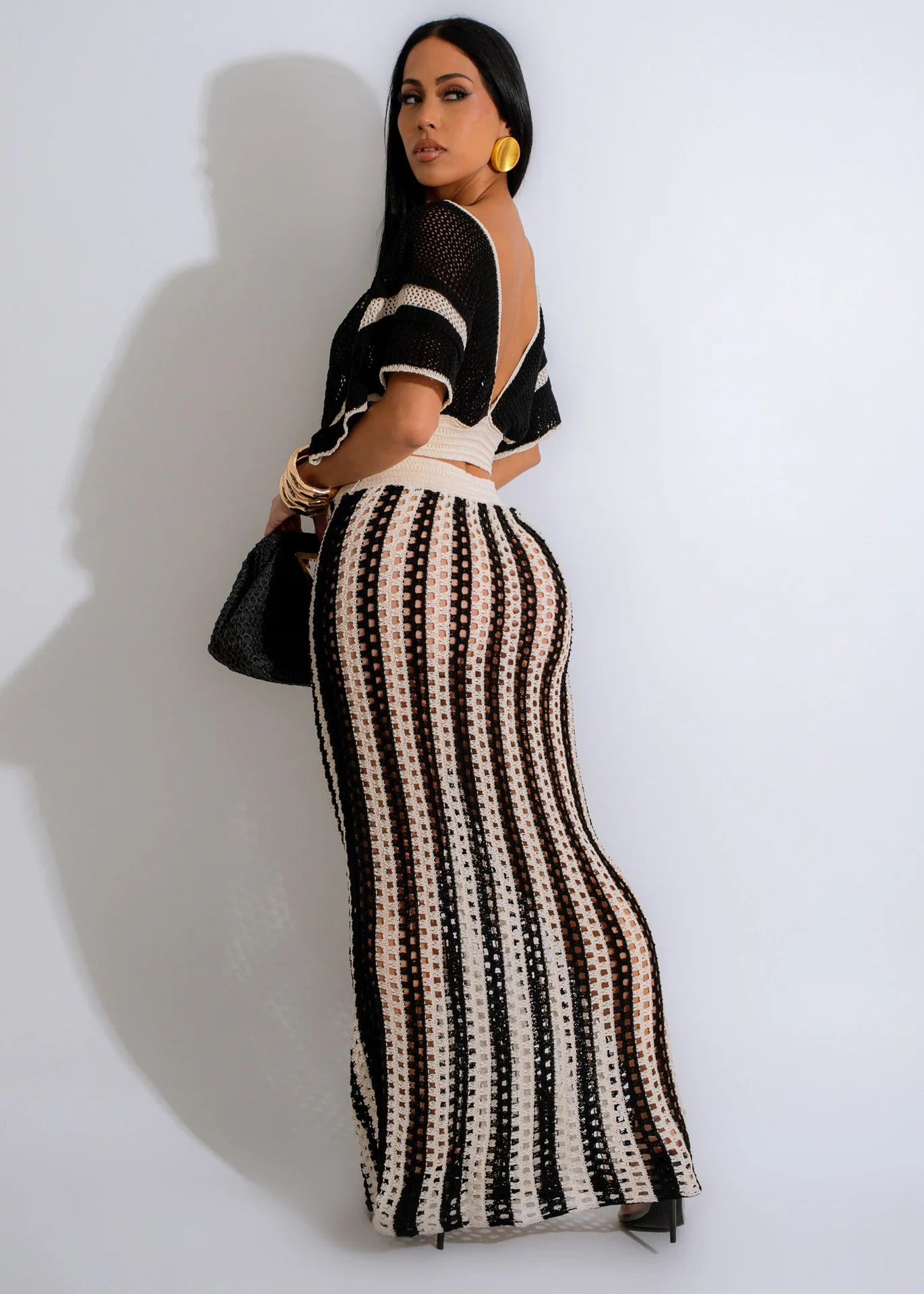 "Jolie" Knitted Striped 2 Piece Cropped Outfit Set