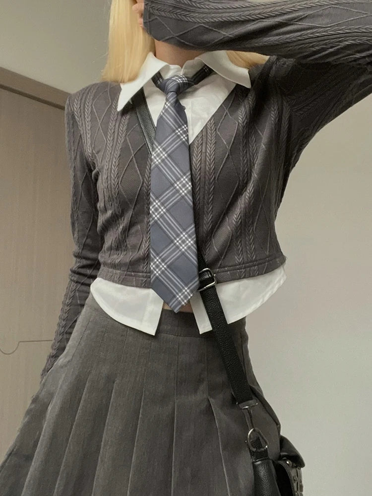”New School” Women’s Y2K Style Fake Two Piece Top With Tie