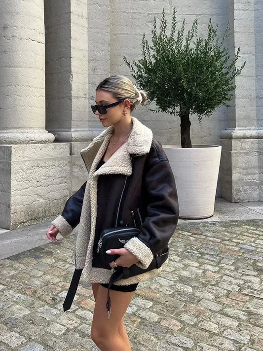 “Double Dutch” Casual Lambs Fur Leather Jacket