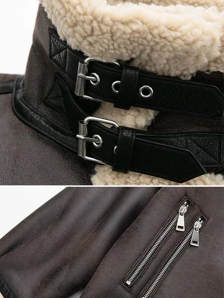 “Double Dutch” Casual Lambs Fur Leather Jacket