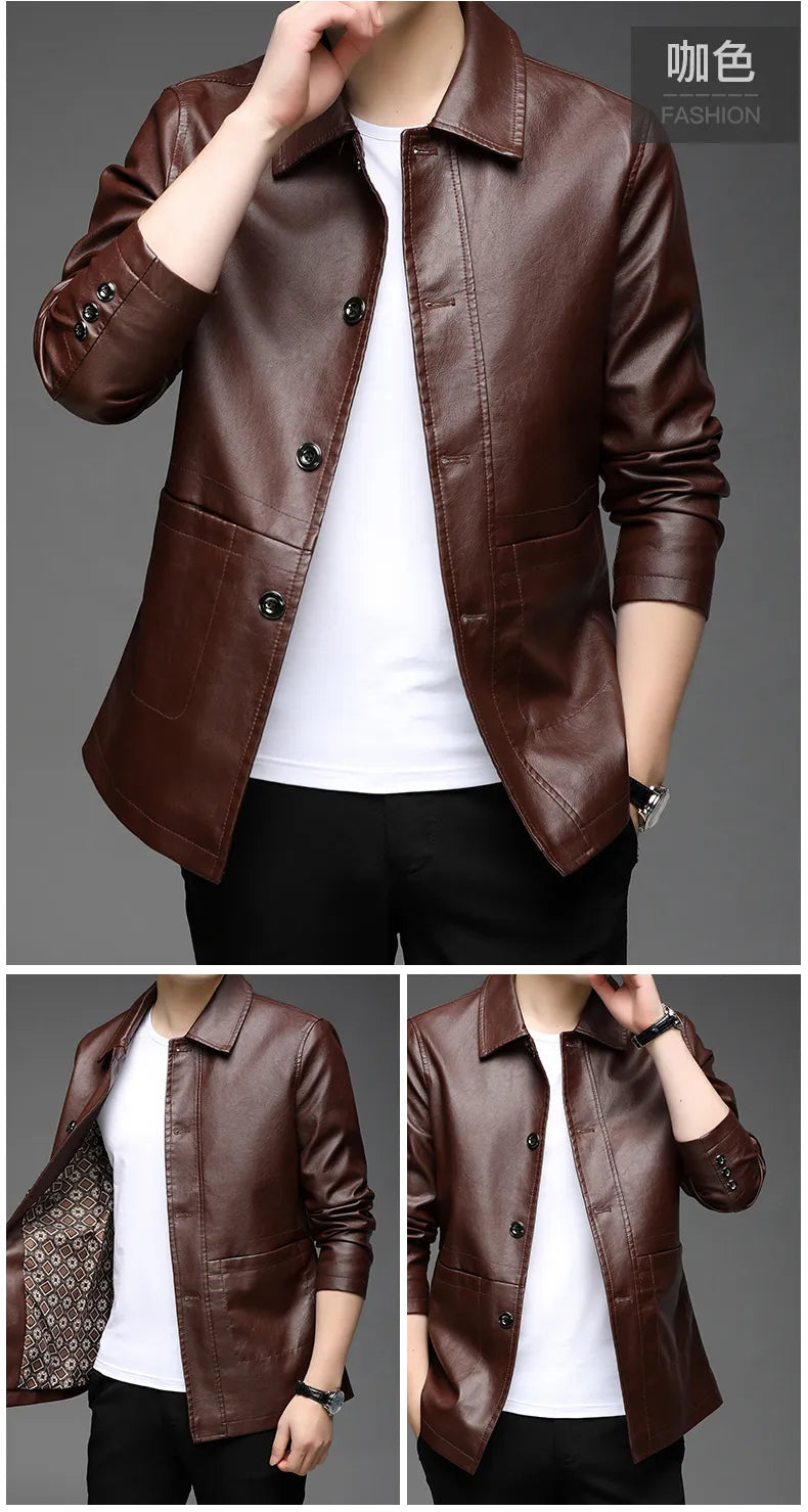 “Silky” Men’s Classic Designer Faux Leather Biker Jacket