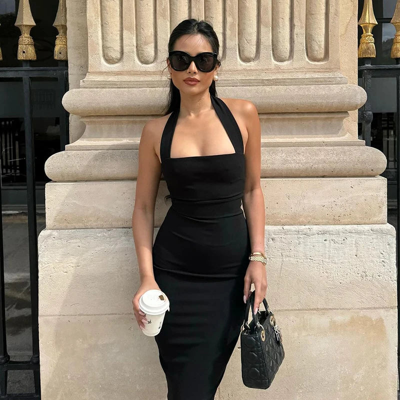 "Bossalina" Y2K Style Backless Bodycon Maxi Dress