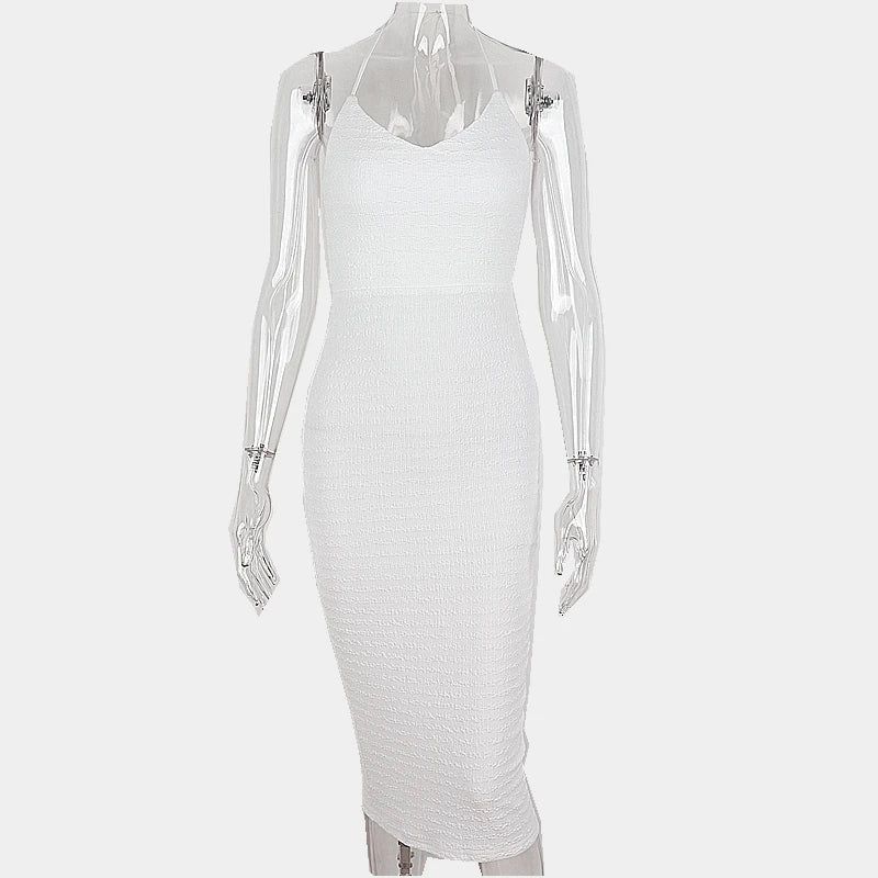 "Coletta" Knit Backless Lace-Up Halter Maxi Dress