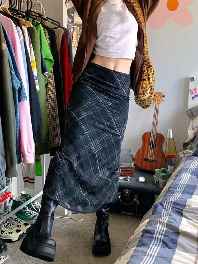 “Euro Grunge” Retro Striped Y2K Style Long Skirt