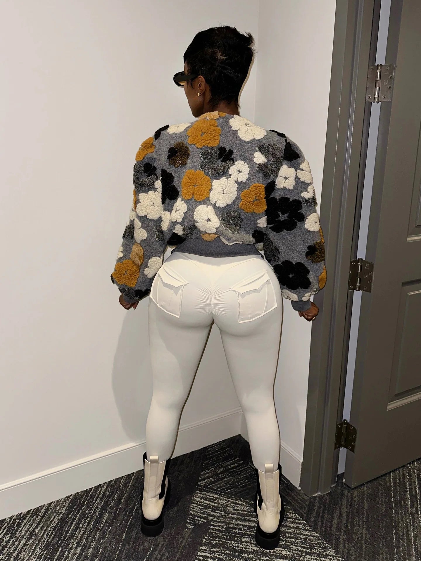 “Sauced Up” Elegant Front Floral Print Long Sleeve Jacket