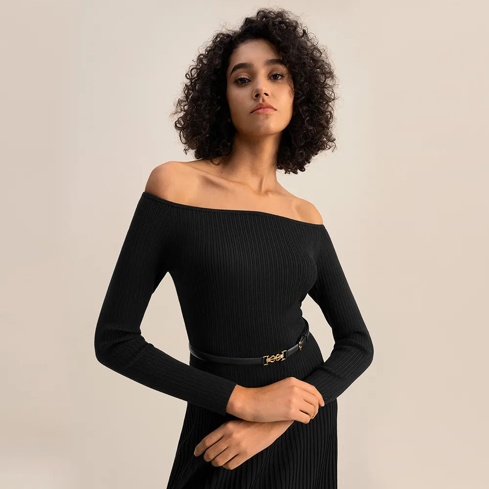 ”Ashley” Silk Knitted Long Sleeve Maxi Dress
