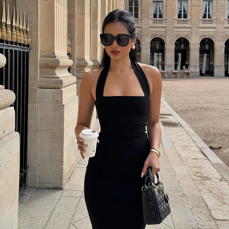"Bossalina" Y2K Style Backless Bodycon Maxi Dress