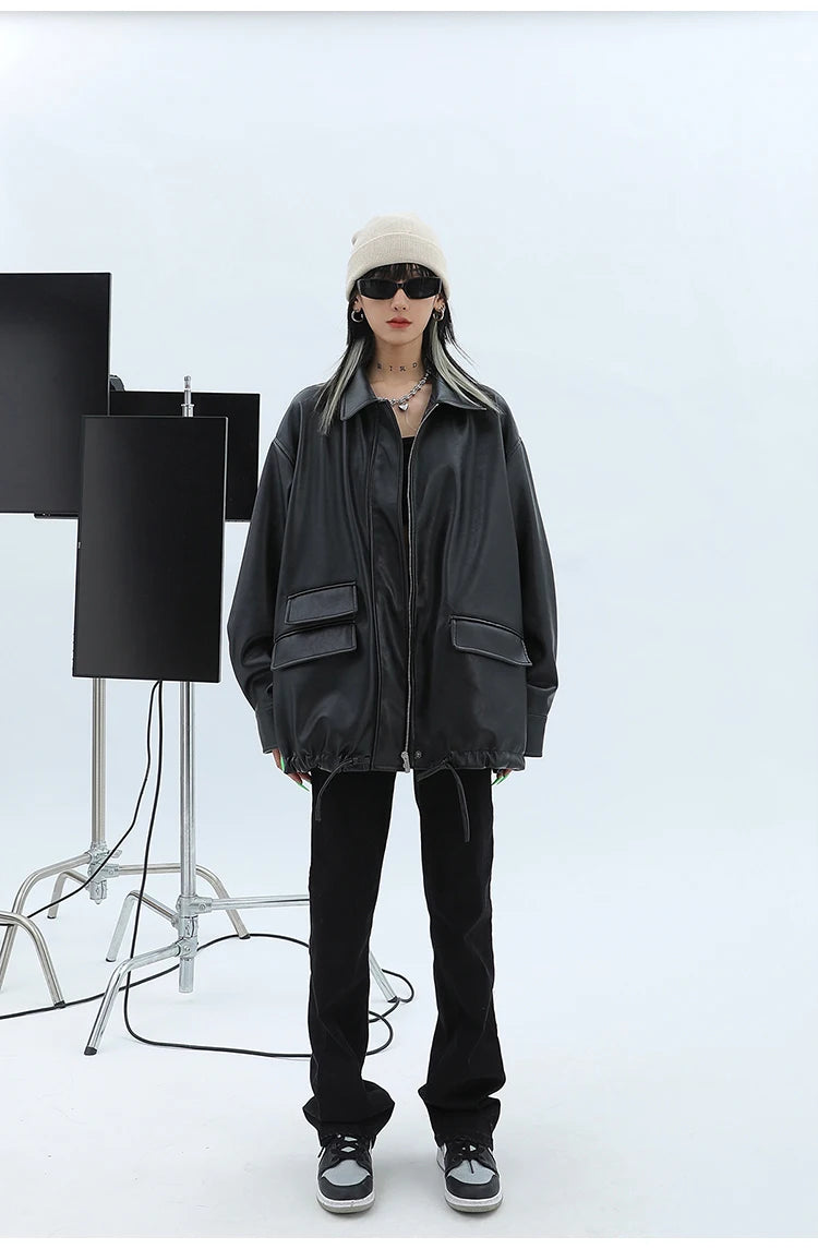 "Trinity" Women's Waterproof Long Sleeve Oversized Faux Leather Jacket