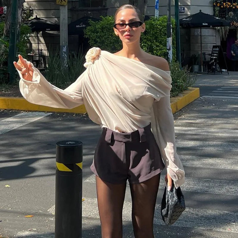 “Carousel” Women’s Cropped See Through Mesh Chiffon Top