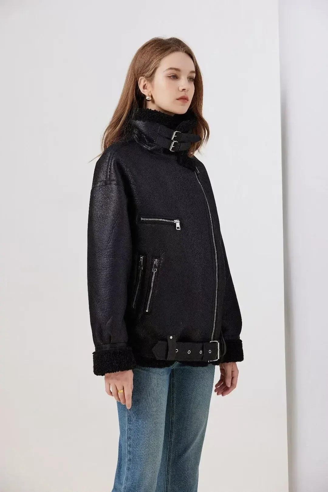 “Double Dutch” Casual Lambs Fur Leather Jacket