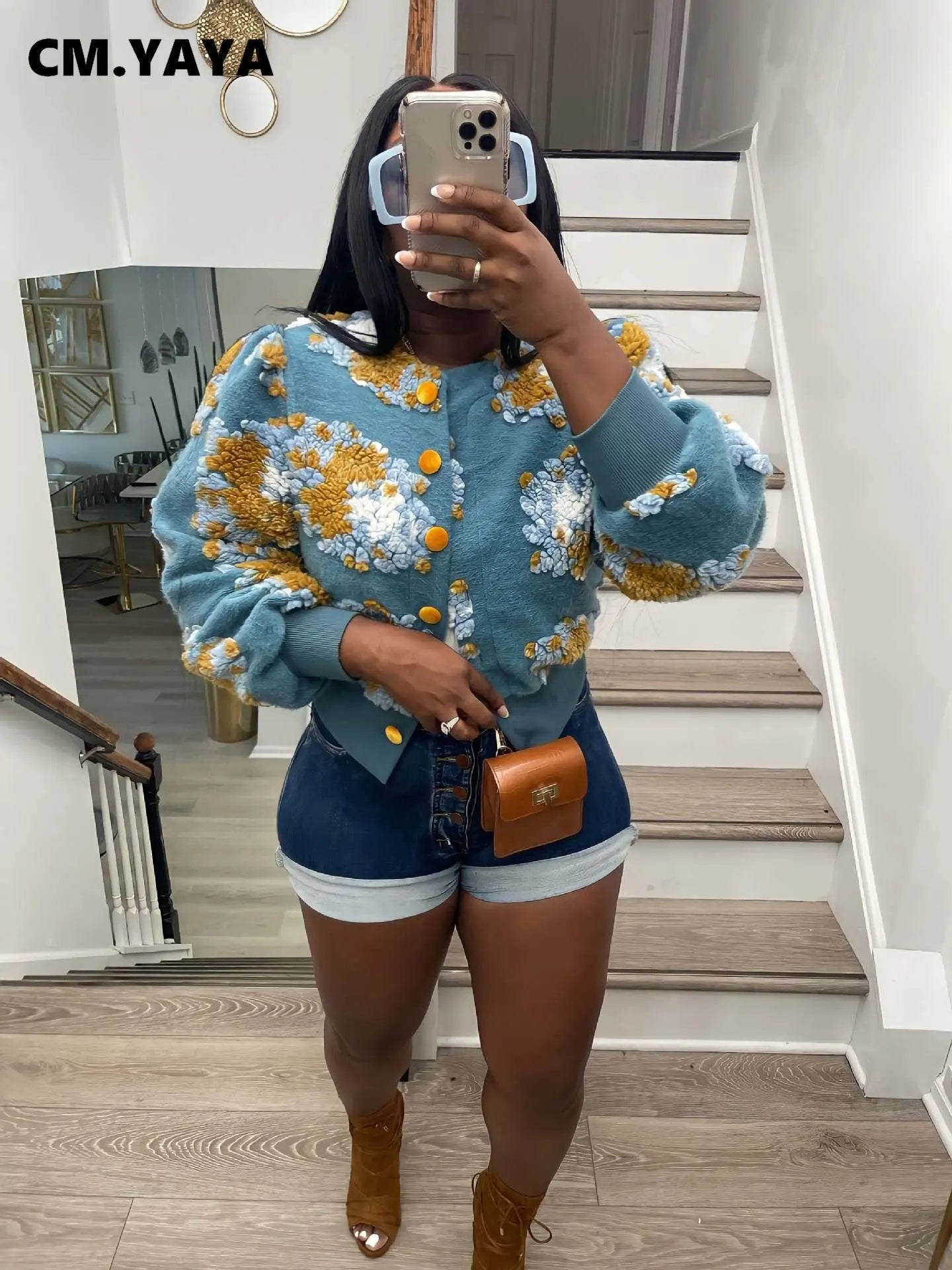 “Sauced Up” Elegant Front Floral Print Long Sleeve Jacket