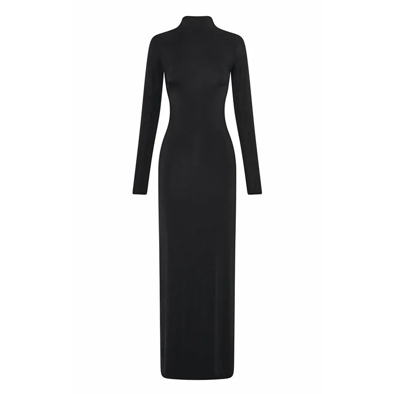 "Mystiq" Elegant Black Backless High Slit Maxi Dress