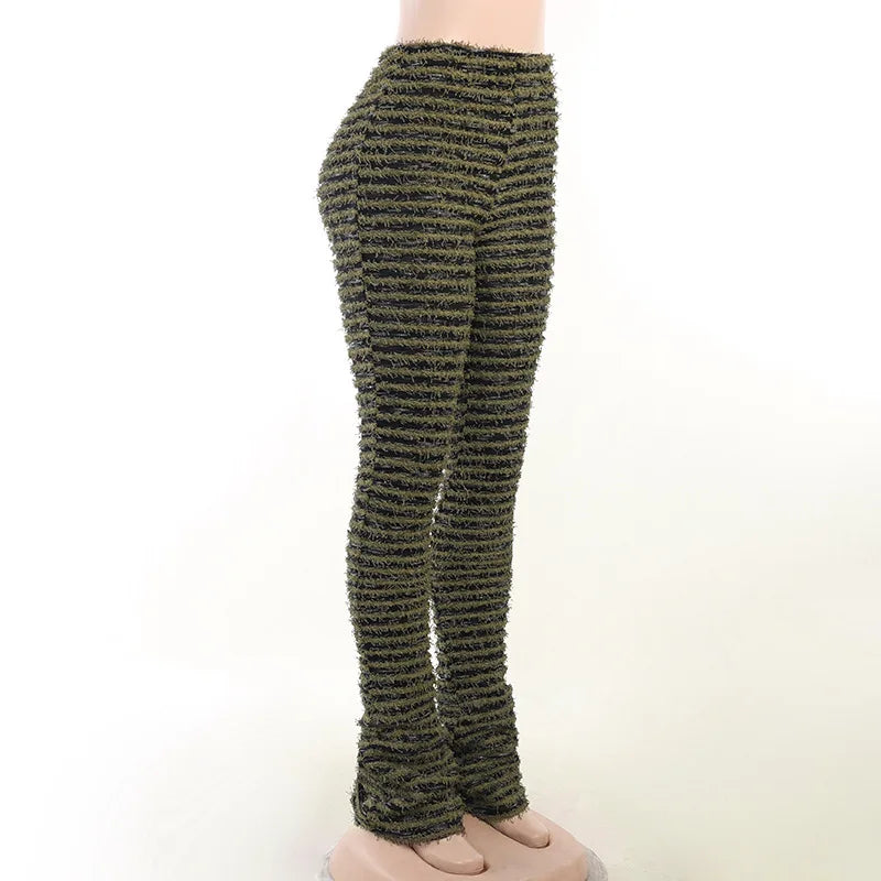 “Pay The Fee” Knitted Black and White Striped High Waist Flare Pants