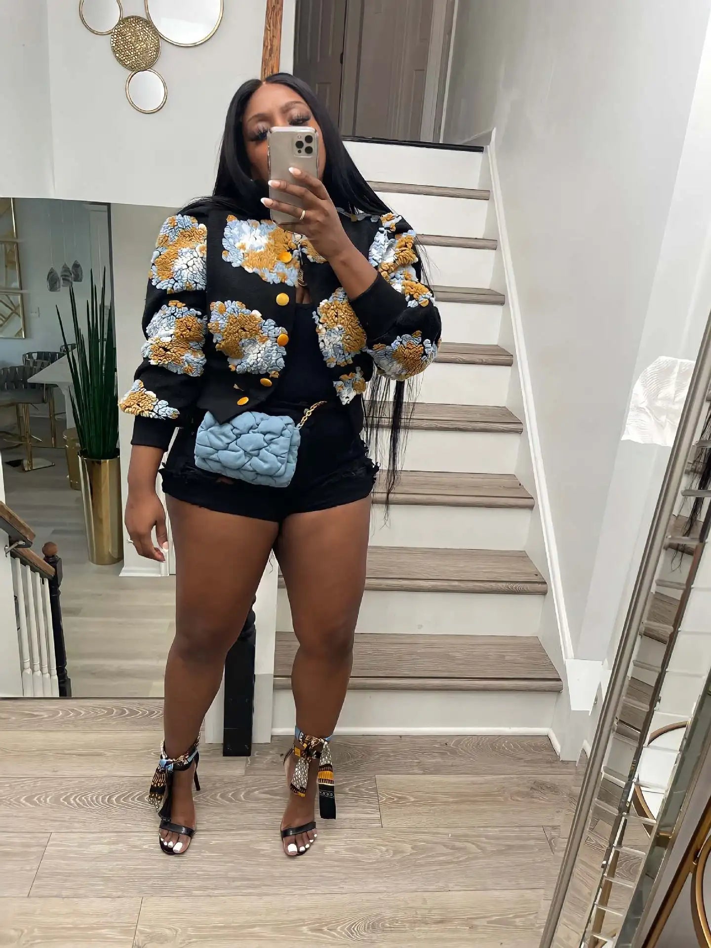 “Sauced Up” Elegant Front Floral Print Long Sleeve Jacket