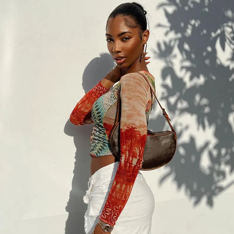 “She Just Wanna Rock” Mesh Graphic Print See Through T-Shirt