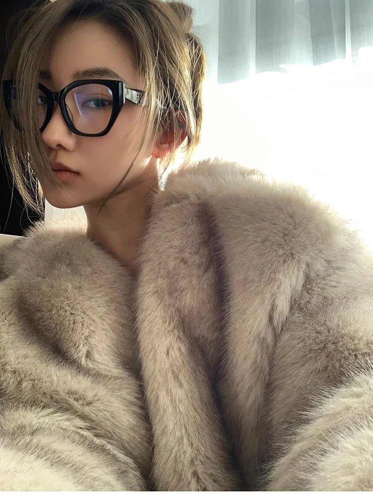 "Milan" Women's Designer Oversized Thick Fox Fur Coat