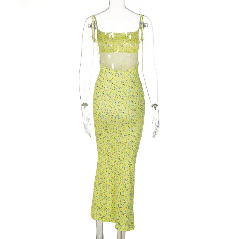 “Daffodil” Women’s Sexy Floral Backless Maxi Sundress