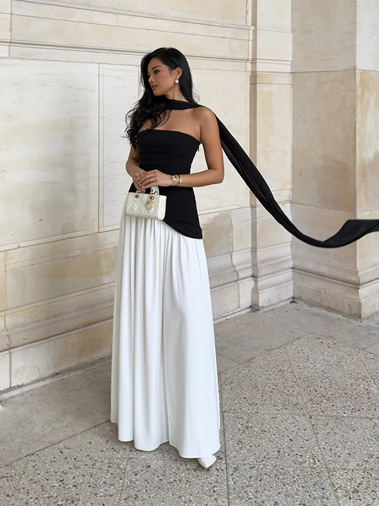"Daisy" Women's Backless Pleated V-neck Maxi Dress
