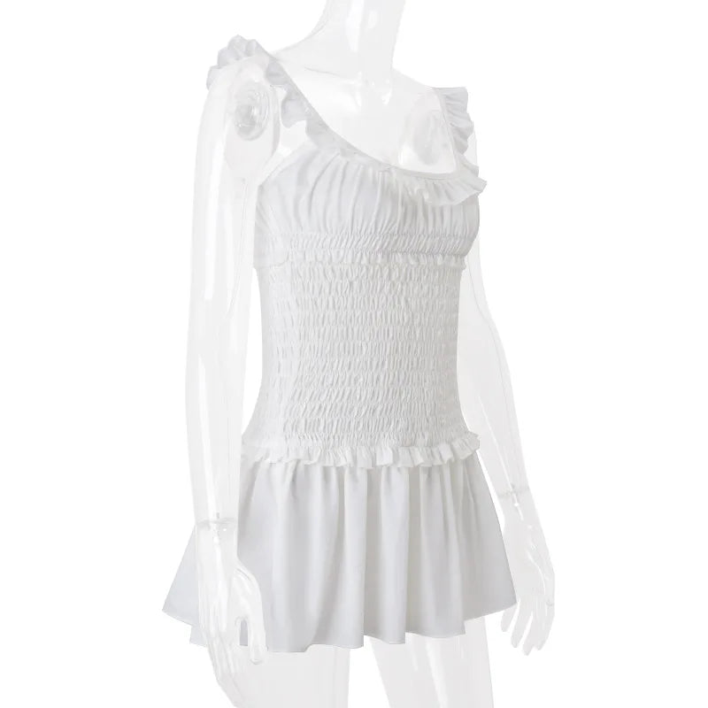 "Frolic" Women's Pleated Backless Y2K Style A-Line Mini Dress
