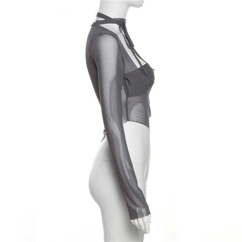 "Steel" Women's See-Through Mesh Y2K Style Crop Top