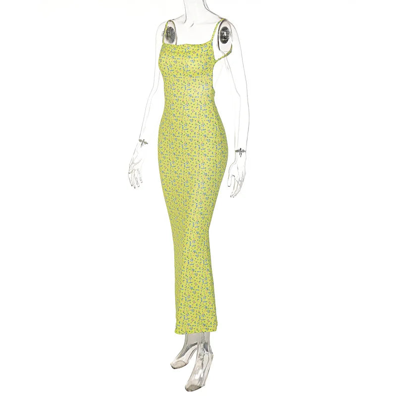 “Daffodil” Women’s Sexy Floral Backless Maxi Sundress