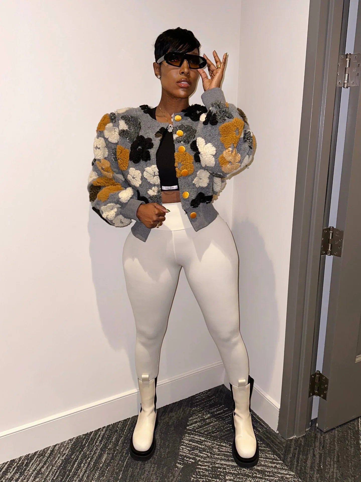 “Sauced Up” Elegant Front Floral Print Long Sleeve Jacket