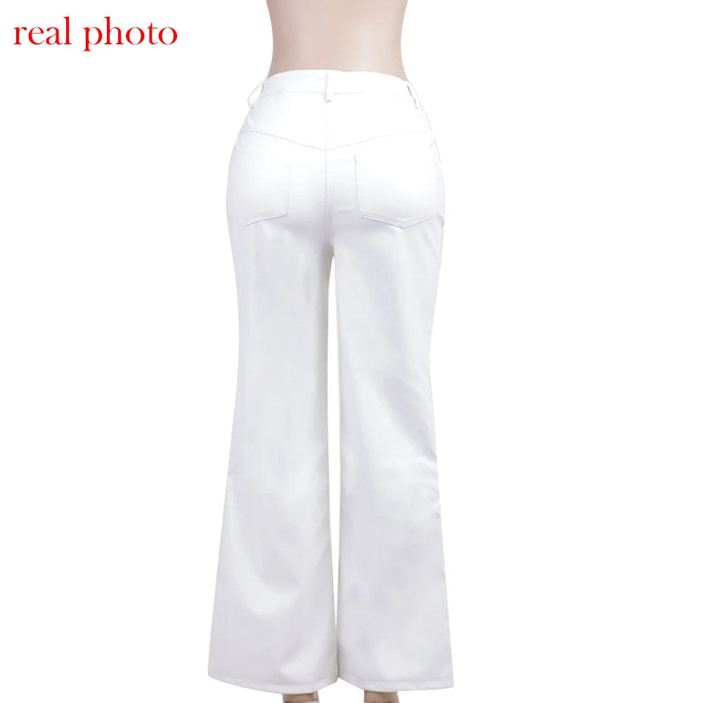 “Miley” High Waist Straight Leg Button Up Leather Pants