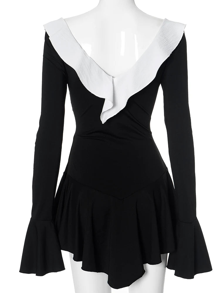 "Paris" Women's Backless Flare Sleeve V-Neck Lace-Up Bodycon Mini Dress